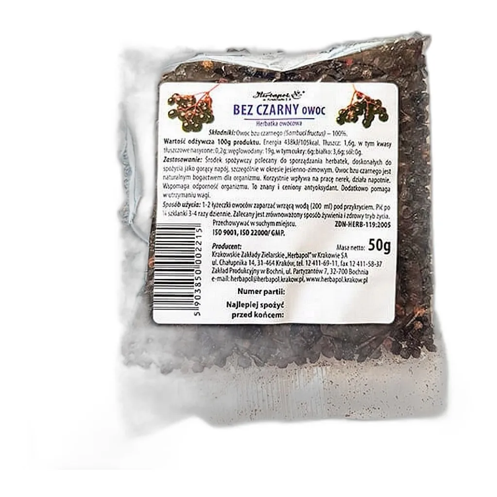 Suszone owoce czarnego bezu w opakowaniu 50 gramów — zdjęcie 1